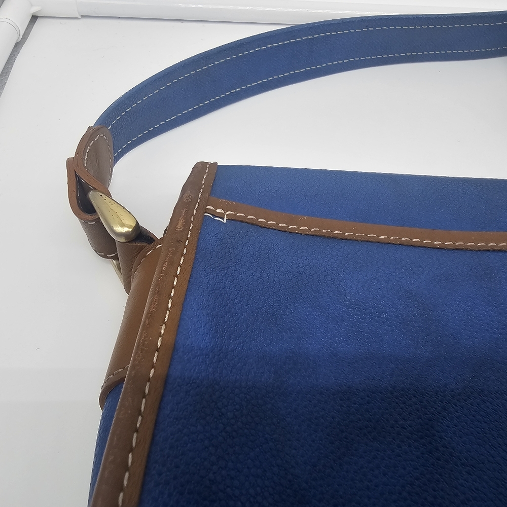 LANCEL Vintage Blue Coated Textured Leather Tan Cartable Messenger Crossbody Bag - Picture 10 of 17